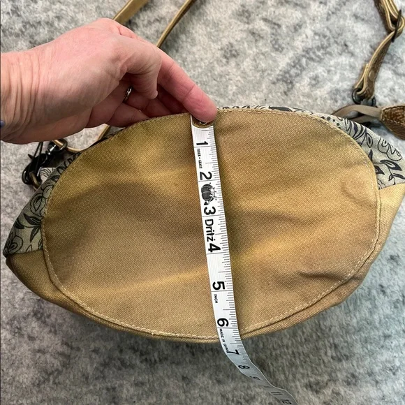 MYRA DOYAN FLORAL CANVAS AND LEATHER ACCENT CROSSBODY BUCKET BAG NWT - Picture 14 of 16